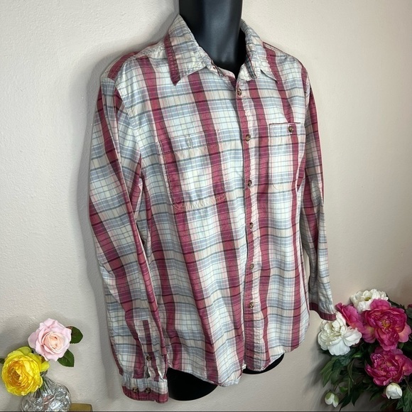 Men’s Large Boston Traders Beige Plaid Long Sleeve Cotton Button Down Shirt - Picture 3 of 10